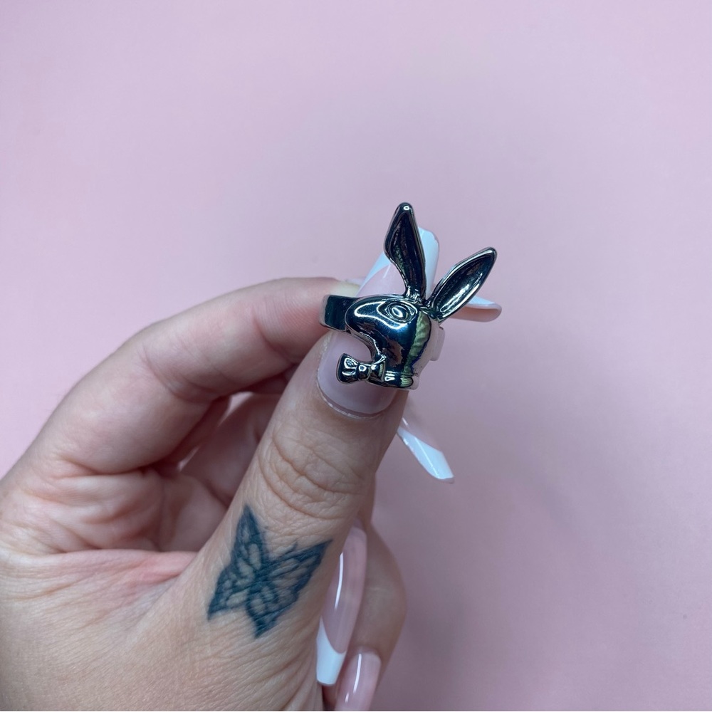 Silver Playboy Bunny Logo Head Ring